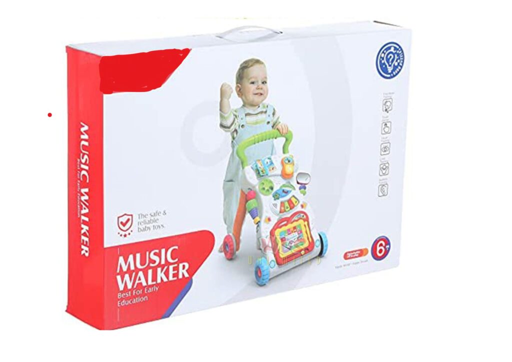 Green Baby Walker with Music & Lights – Safe, Strong & Adjustable for Babies